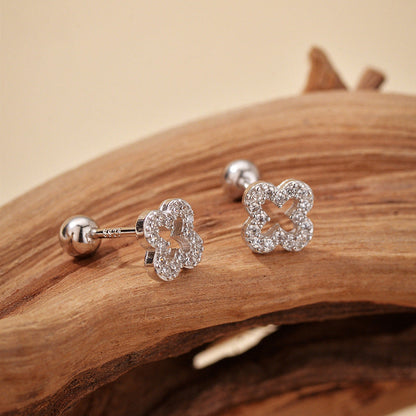 Gold Plated Micro Pavé Clover Stud Earrings
