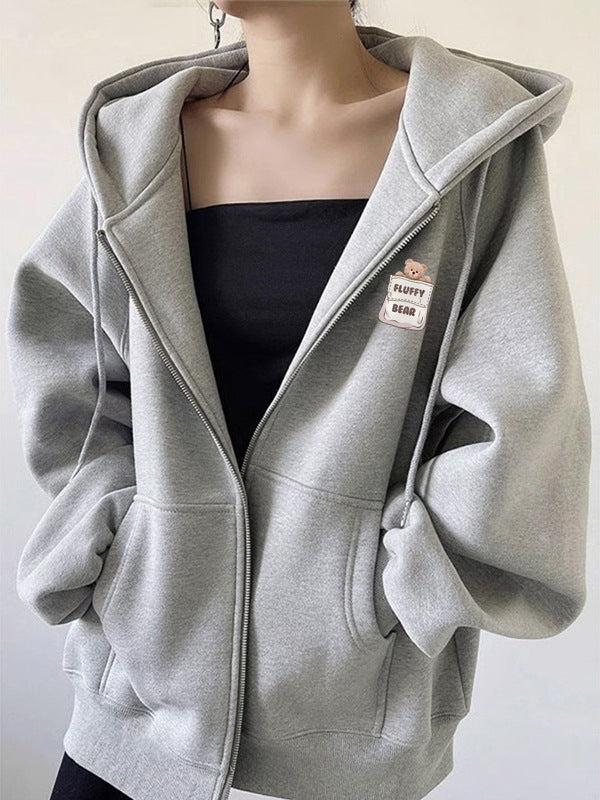 Fleece Lined Zip Printed Baseball Hoodie
