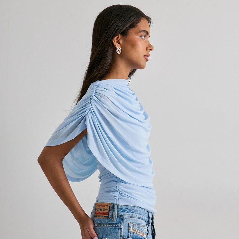 Scarf Neck Draped Sleeveless Bodycon Cropped Tee