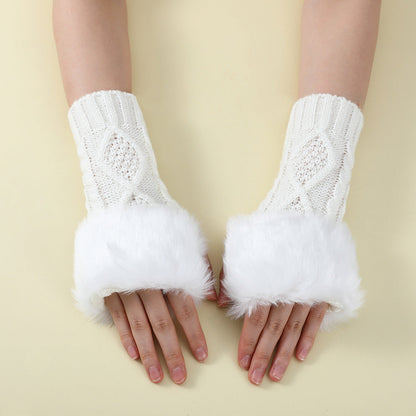 Faux Fur Knit Diamond Pattern Gloves