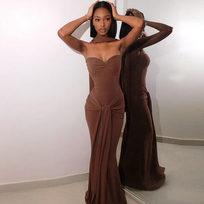 Spring Women Clothing Personality Scarf Collar Slim Fit Twist Lace up Tube Top Dress Women