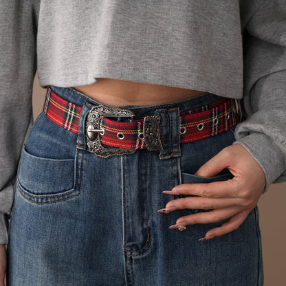Distressed Denim Pattern Metal Belt