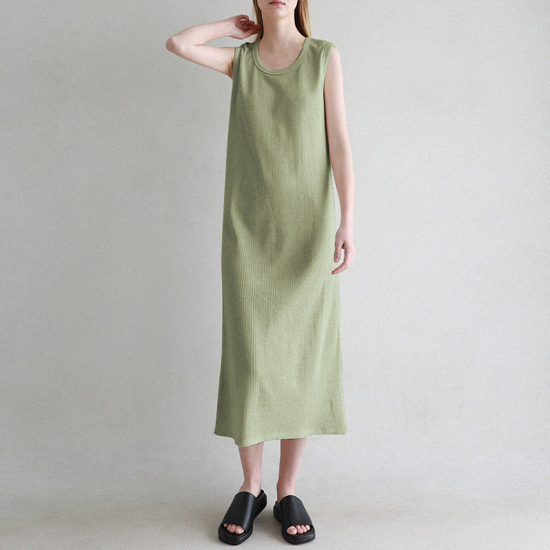 Sleeveless Dress French Waffle Texture Skin Friendly Vest Dress Simple Thin A line Maxi Dress Women Clothing