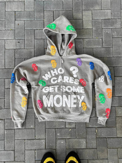 Retro Letter Print Y2K Loose Comfortable Zip Hoodie