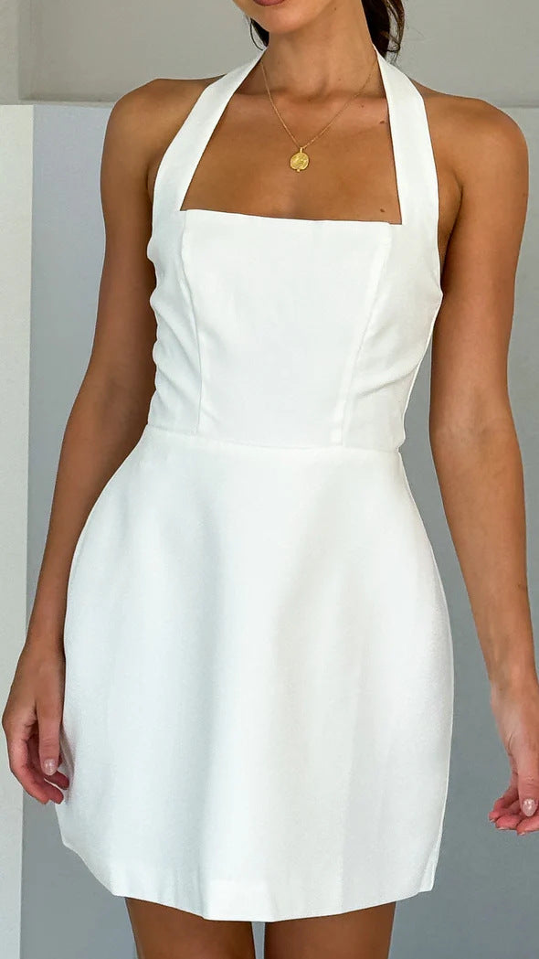 Summer Women Clothing Solid Color Halter Dress