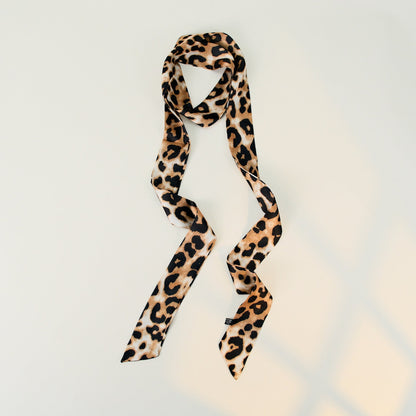 Leopard Print Skinny Long Neck Tie Ribbon Scarf