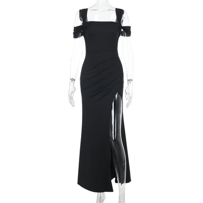 Sexy Suspenders Slit Formal Dress Dress Women Elegant Slim Fit Dress