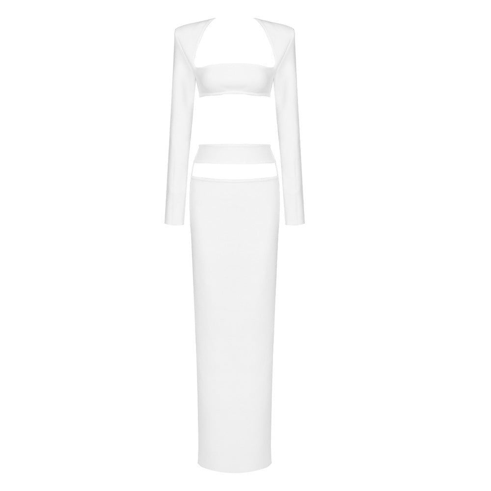 Suit Autumn Casual High End Two Piece Set Cropped Outfit Long Sleeve Stretch Dress Women Clothing Bandage Dress
