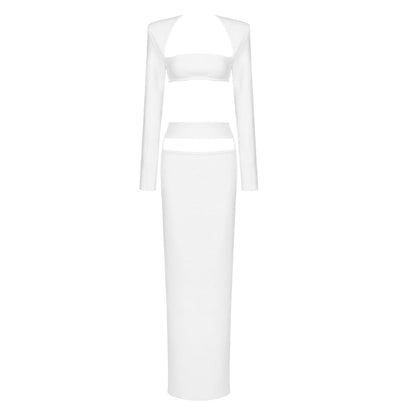 Suit Autumn Casual High End Two Piece Set Cropped Outfit Long Sleeve Stretch Dress Women Clothing Bandage Dress