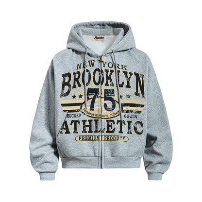 Vintage Graffiti Letter Print Zip Hoodie