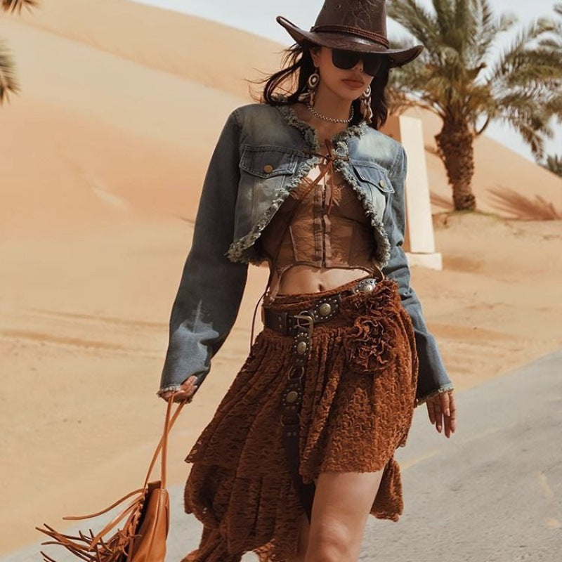 Cowboy Style Brown Studded Waist Belt