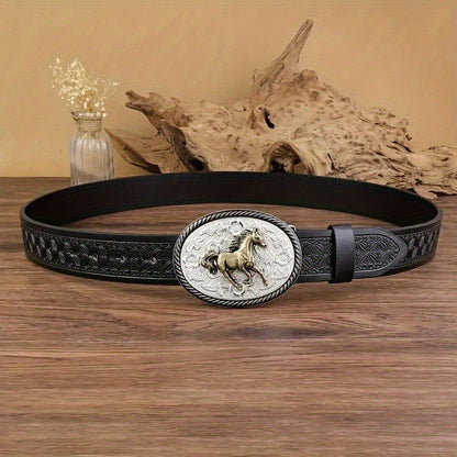 Vintage Horse Buckle Faux Leather Belt