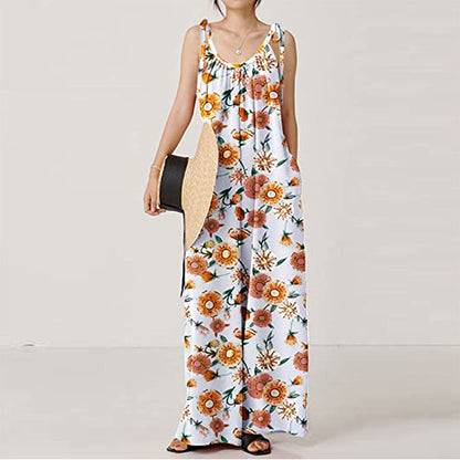 Summer Women Clothing Printed Sling Loose Casual Jumpsuit