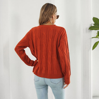Twist Hollow Out Cutout out Sweater Women Loose Autumn Winter Long Sleeved Casual Knitwear Sweater