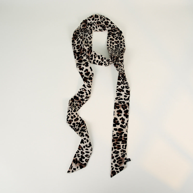 Leopard Print Skinny Long Neck Tie Ribbon Scarf