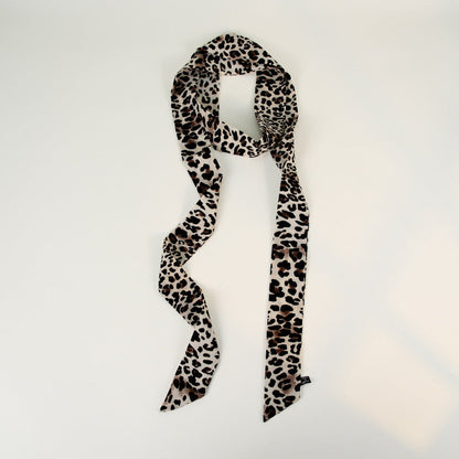 Leopard Print Skinny Long Neck Tie Ribbon Scarf
