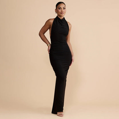 Halter Neck Ruched Bodice Mermaid Hem Bodycon Maxi Gown