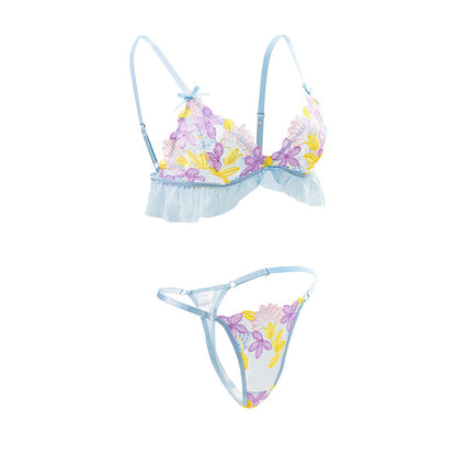 Summer Colorful Sweet Bra Set Thin Sponge Free Wireless Women Underwear Two Piece Set