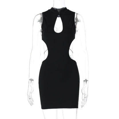 Mock Neck Keyhole Cut Out Side Cut Out Bodycon Mini Dress