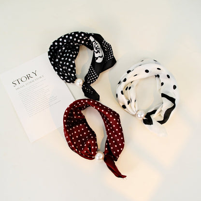 Polka Dot Pearl Magnetic Buckle Neck Scarf