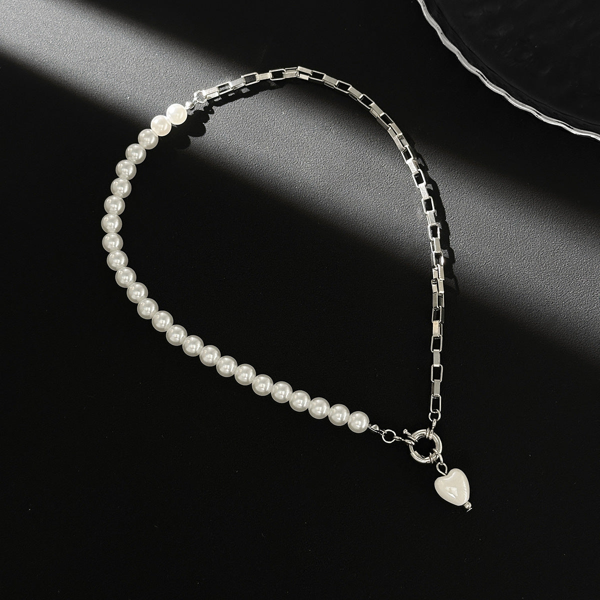Crystal Heart Pearl Bead Choker Necklace