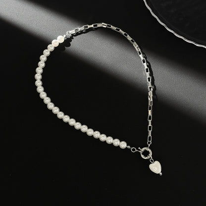 Crystal Heart Pearl Bead Choker Necklace