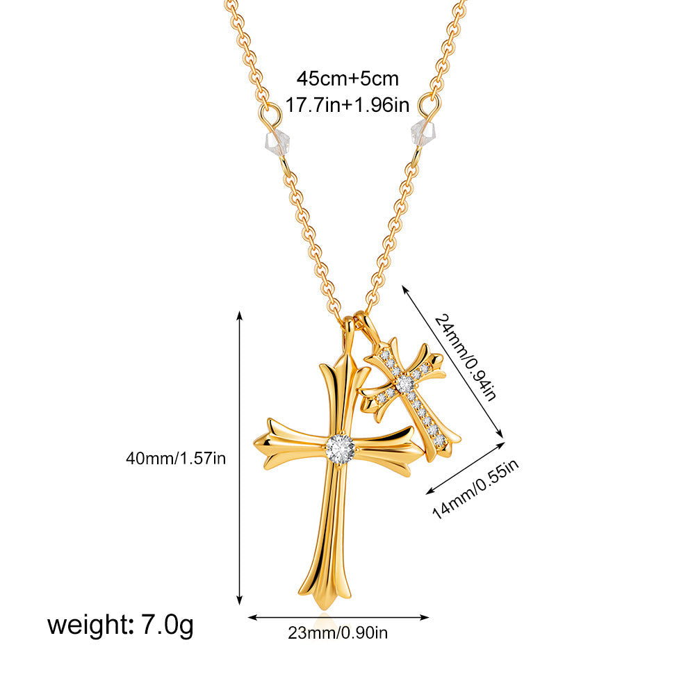 Hip Hop Style Bead Chain Cross Pendant Zirconia Necklace