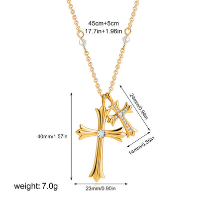 Hip Hop Style Bead Chain Cross Pendant Zirconia Necklace