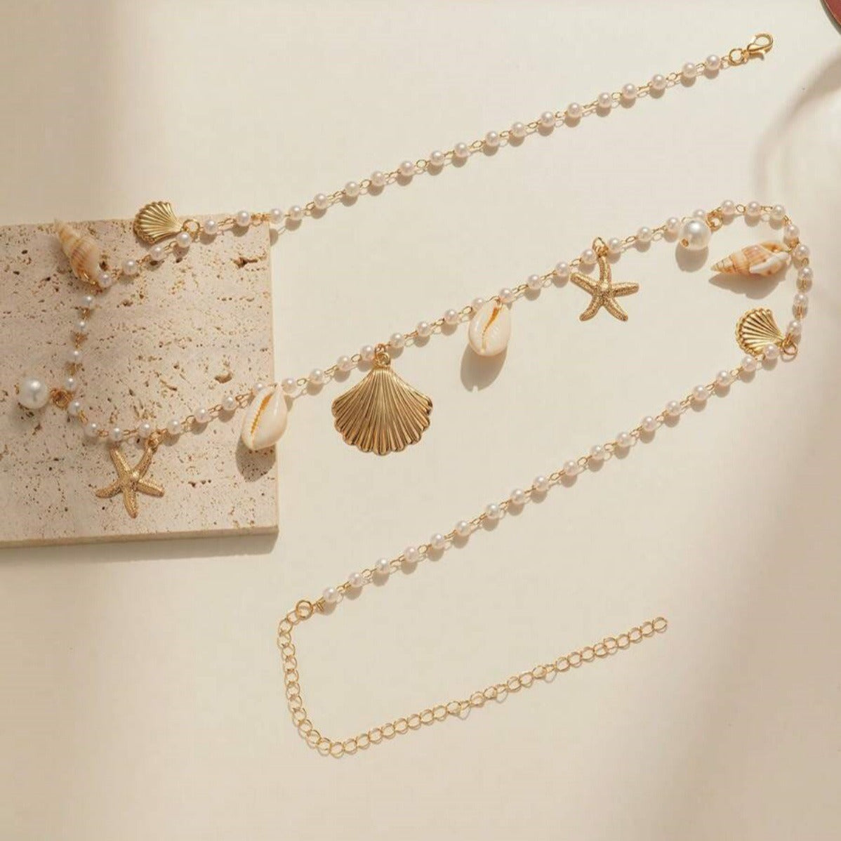Starfish Shell Faux Pearl Waist Chain