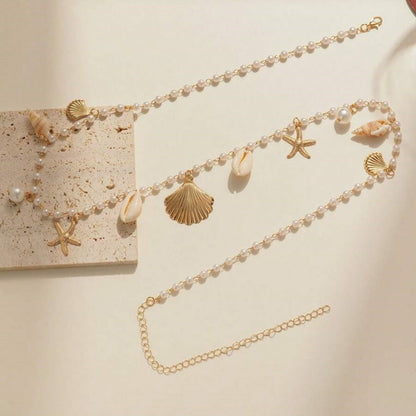 Starfish Shell Faux Pearl Waist Chain