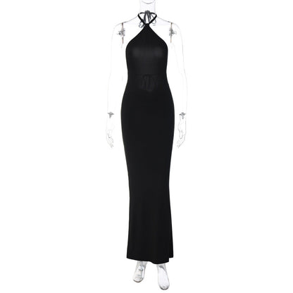 Halter Neck Open Back Cowl Drape Bodycon Maxi Dress