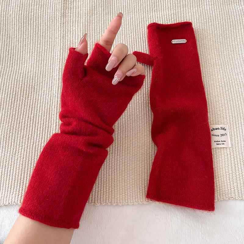 Long Raccoon Fur Knit Fingerless Gloves