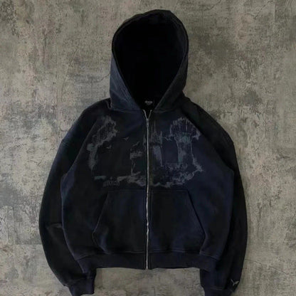 Graffiti Print Long Sleeve Zip Hoodie
