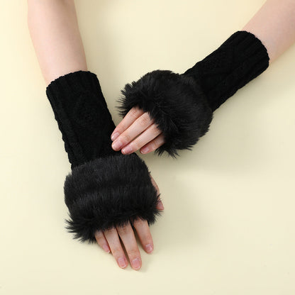 Faux Fur Knit Diamond Pattern Gloves