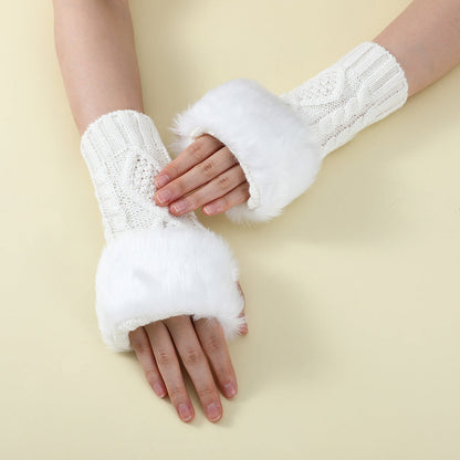 Faux Fur Knit Diamond Pattern Gloves
