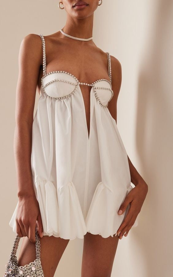 Pleated Rhinestone Cami Mini Dress