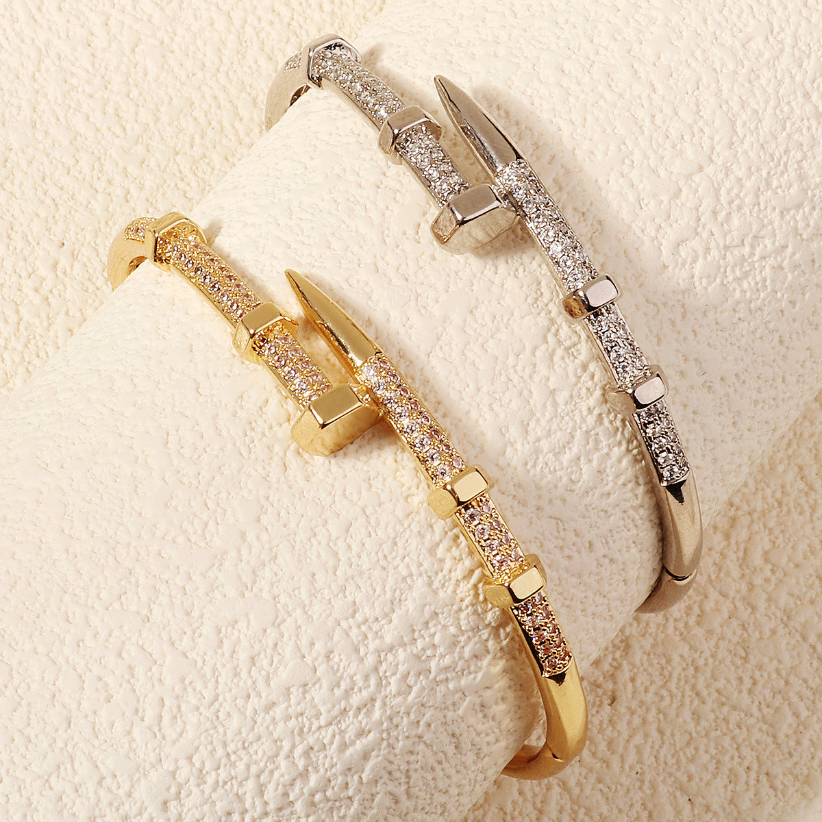 Stylish Unique Zircon Nail Open Bangle Bracelet