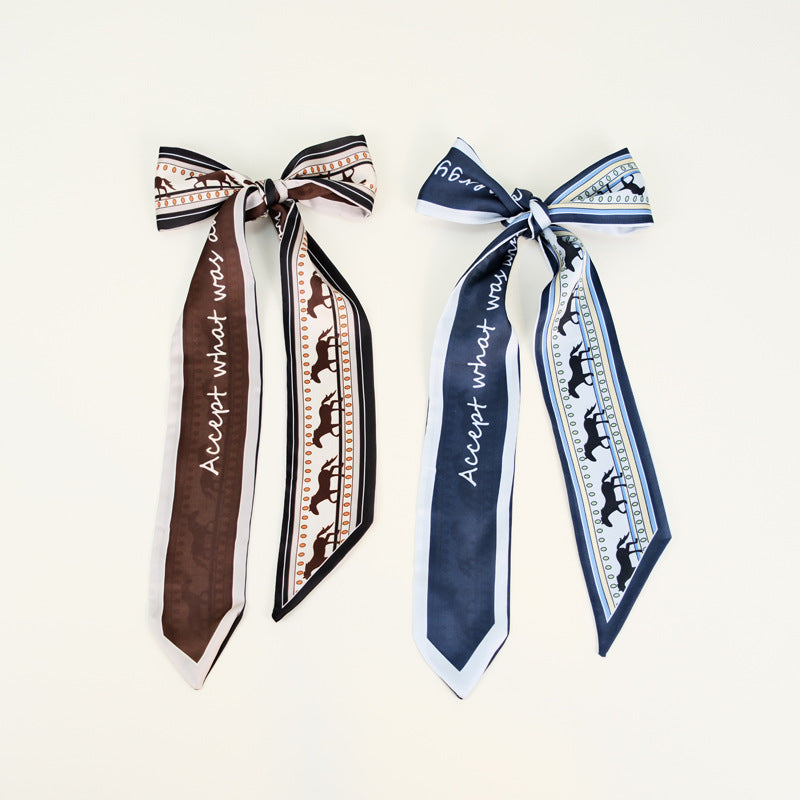 Horse Print Skinny Long Ribbon Scarf
