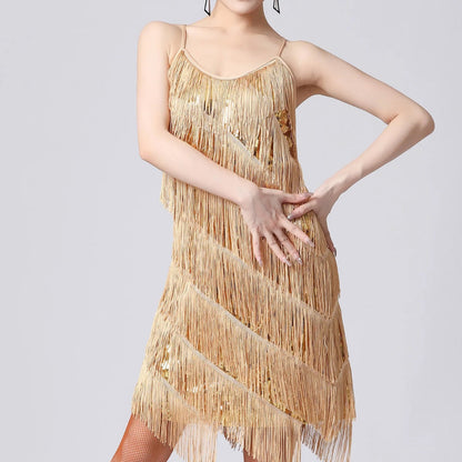 Tassel Sequin Spaghetti Strap Cocktail Dress