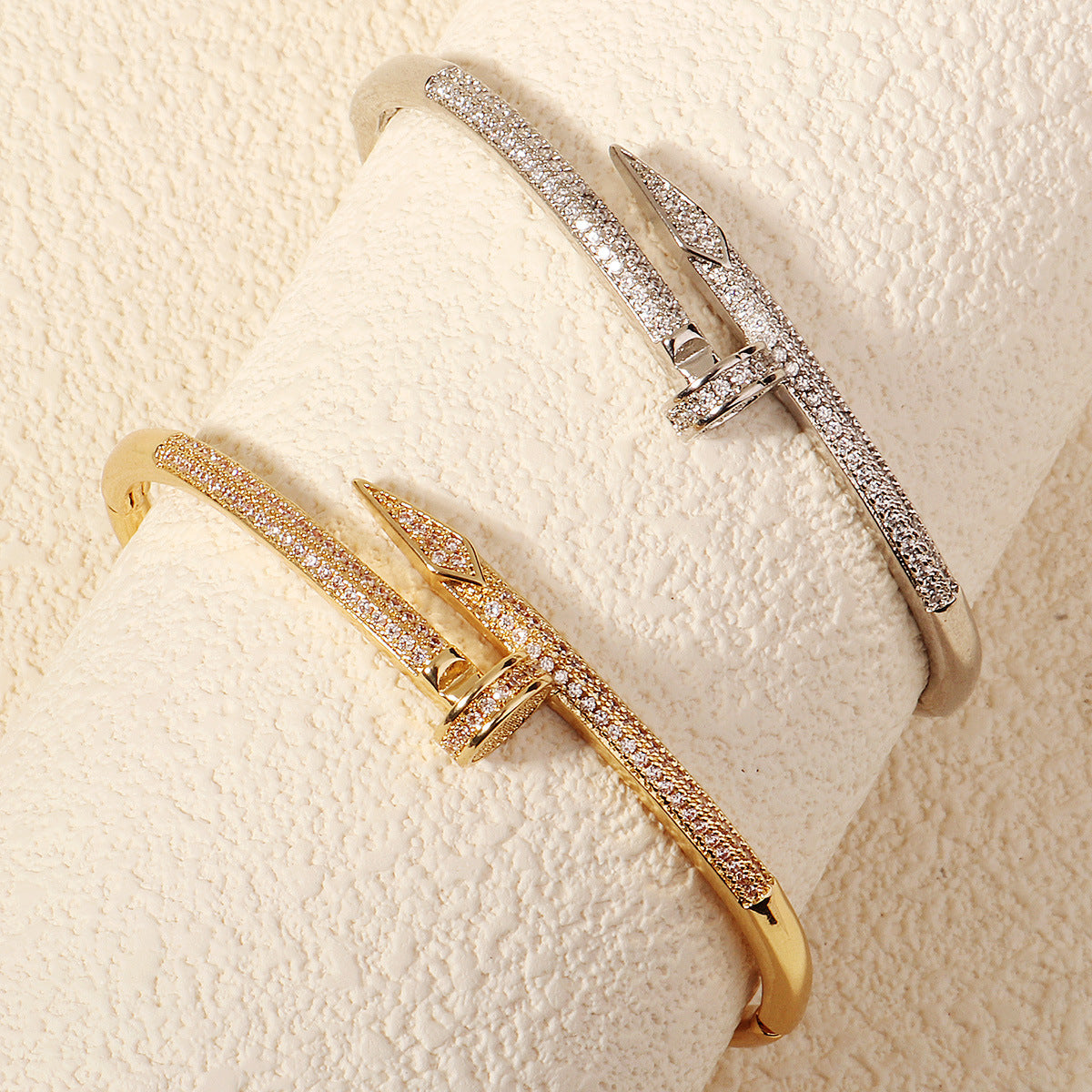Stylish Unique Zircon Nail Open Bangle Bracelet