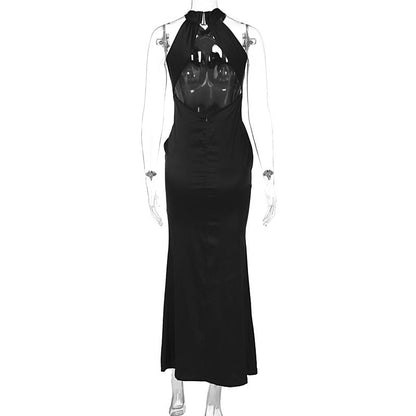 Satin Twist Front Halter Neck Bodycon Maxi Cocktail Dress