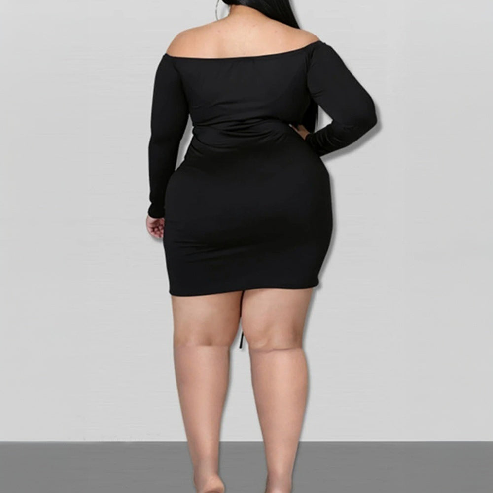 plus Size Women Clothing Sexy Sexy Dress Autumn Winter One Neck Slim Fit Hip Wrapped Short Dress