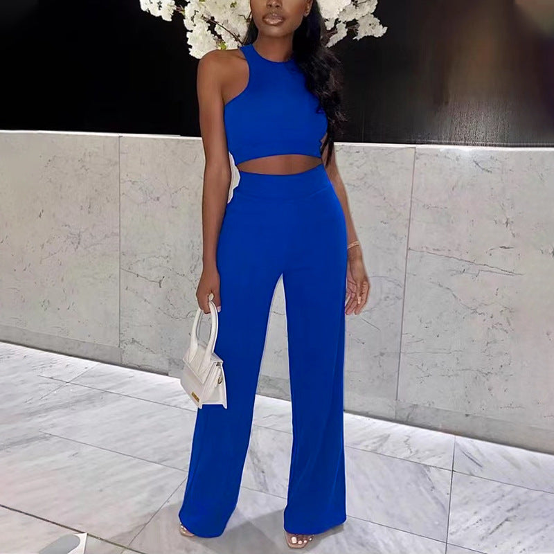 Summer Pants Suit Solid Color Office Sleeveless Vest Pants Casual Two Piece Suit Women