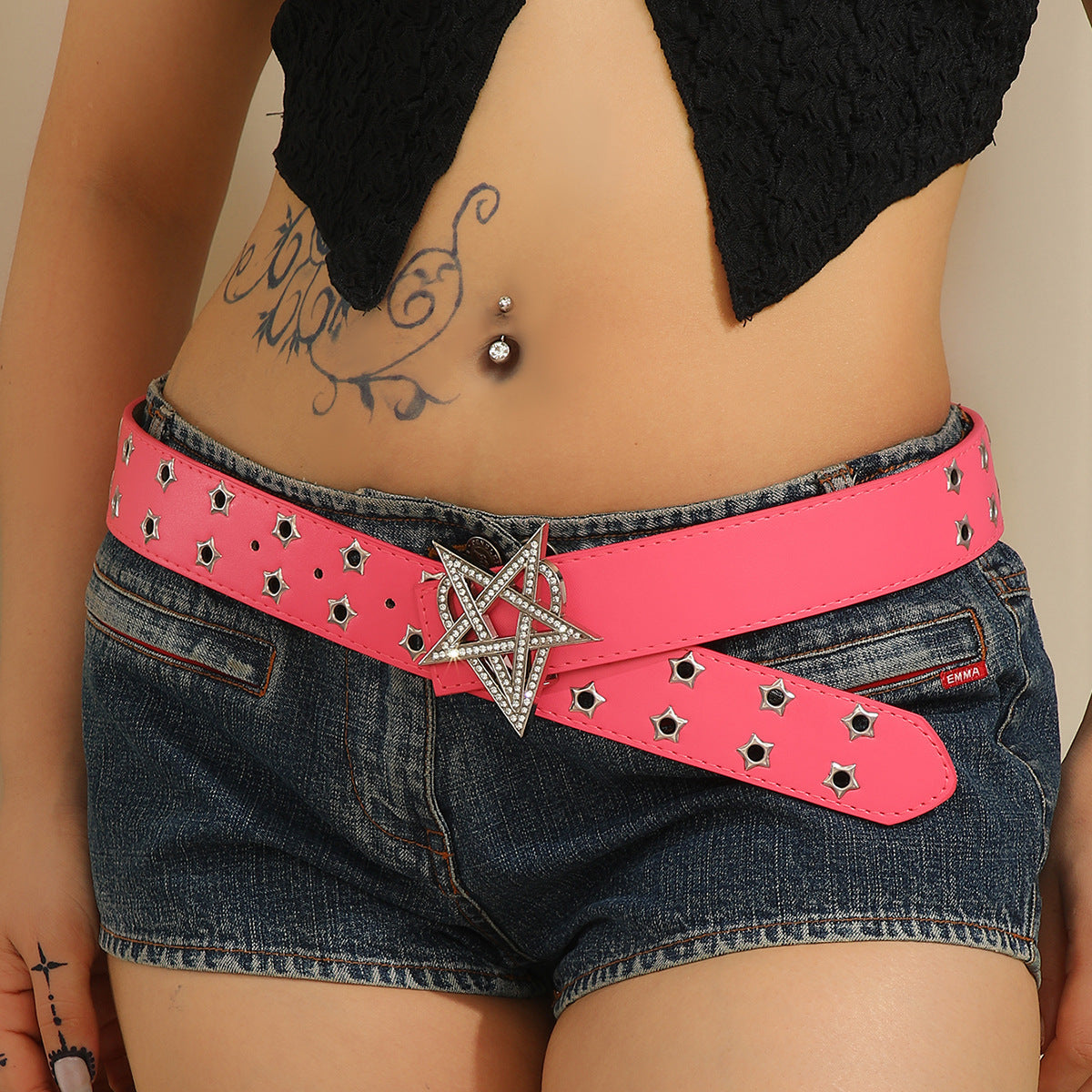 Punk Star Rhinestone Studded Hollow Belt