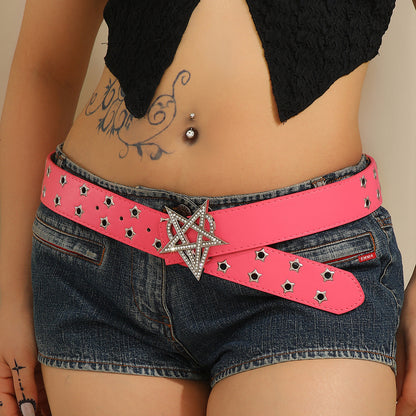 Punk Star Rhinestone Studded Hollow Belt