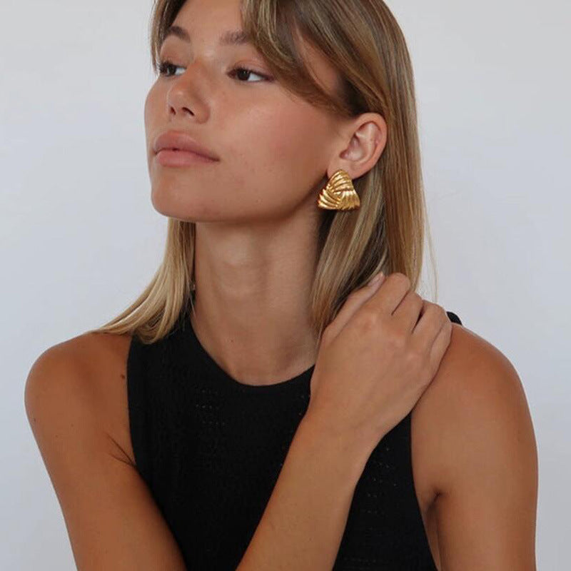 Feathered Ruched Triangle Earrings