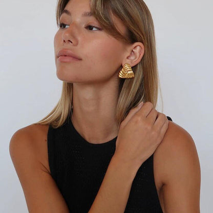 Feathered Ruched Triangle Earrings