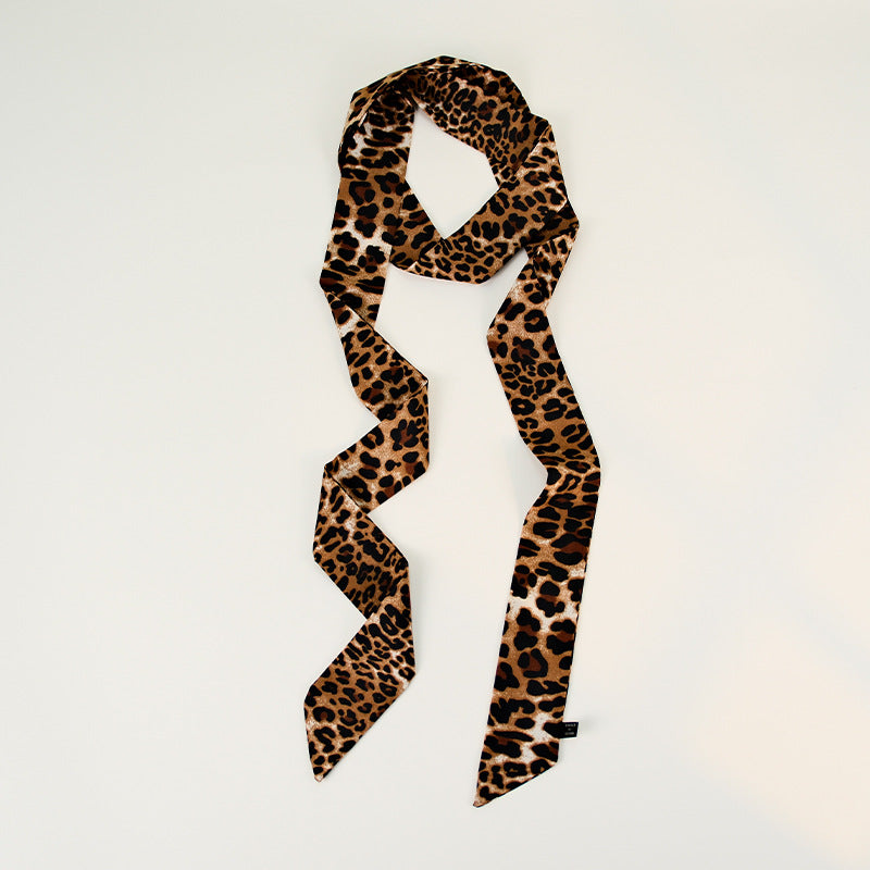Leopard Print Skinny Long Neck Tie Ribbon Scarf