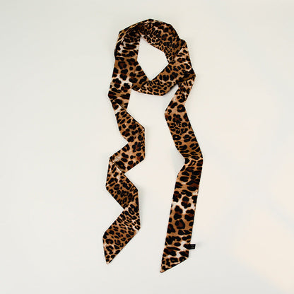 Leopard Print Skinny Long Neck Tie Ribbon Scarf