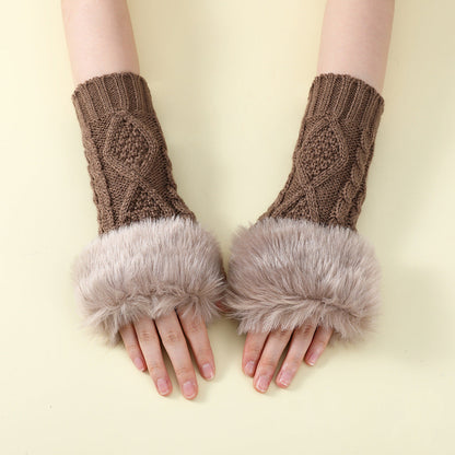 Faux Fur Knit Diamond Pattern Gloves